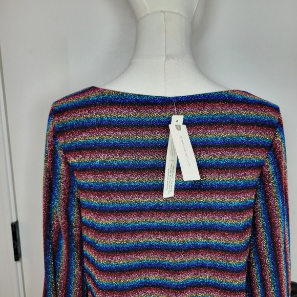 Anthropologie Eri + Ali Shimmer Stripe Long Sleeve Dress M Metallic Holiday - Picture 10 of 10